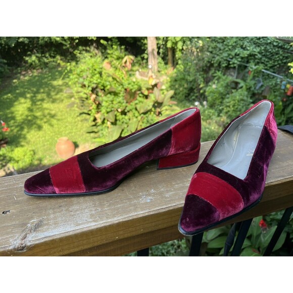 AUTH LUXURY PRADA PUMPS SHOES Slip On Evening BORDEAUX & RED VELVET US 7 EU 37 - Picture 9 of 12